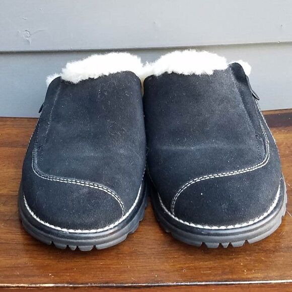 UGG Australia Black Hampton Suede Sheepskin Side Zip Clog Mule Slipper Size 7 - Picture 4 of 14